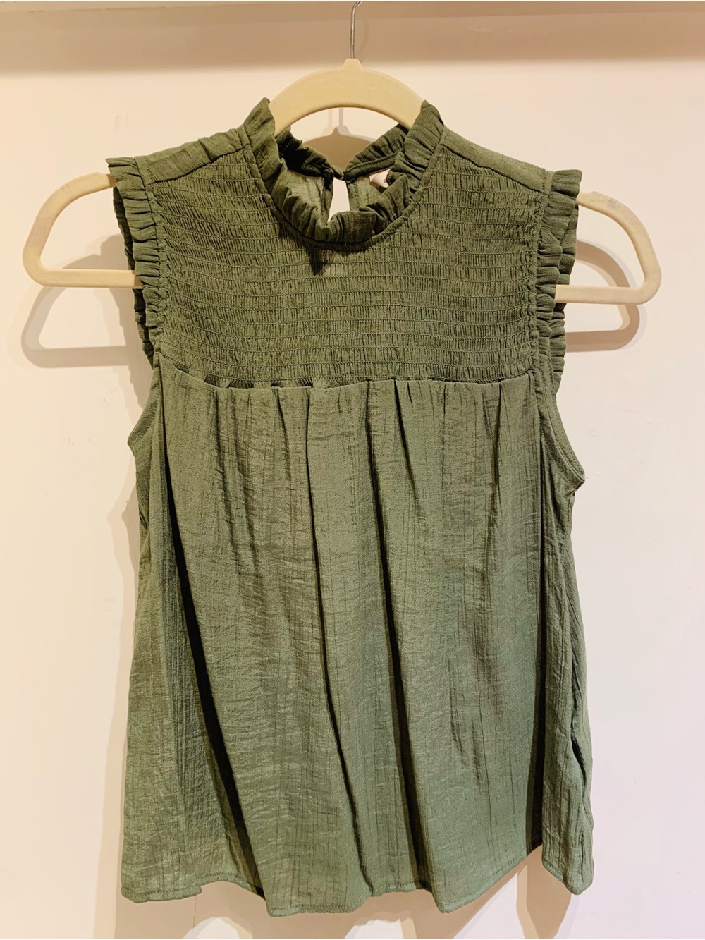 Nanette Lepore Olive Green Ruffled Mock Neck Sleeveless Top